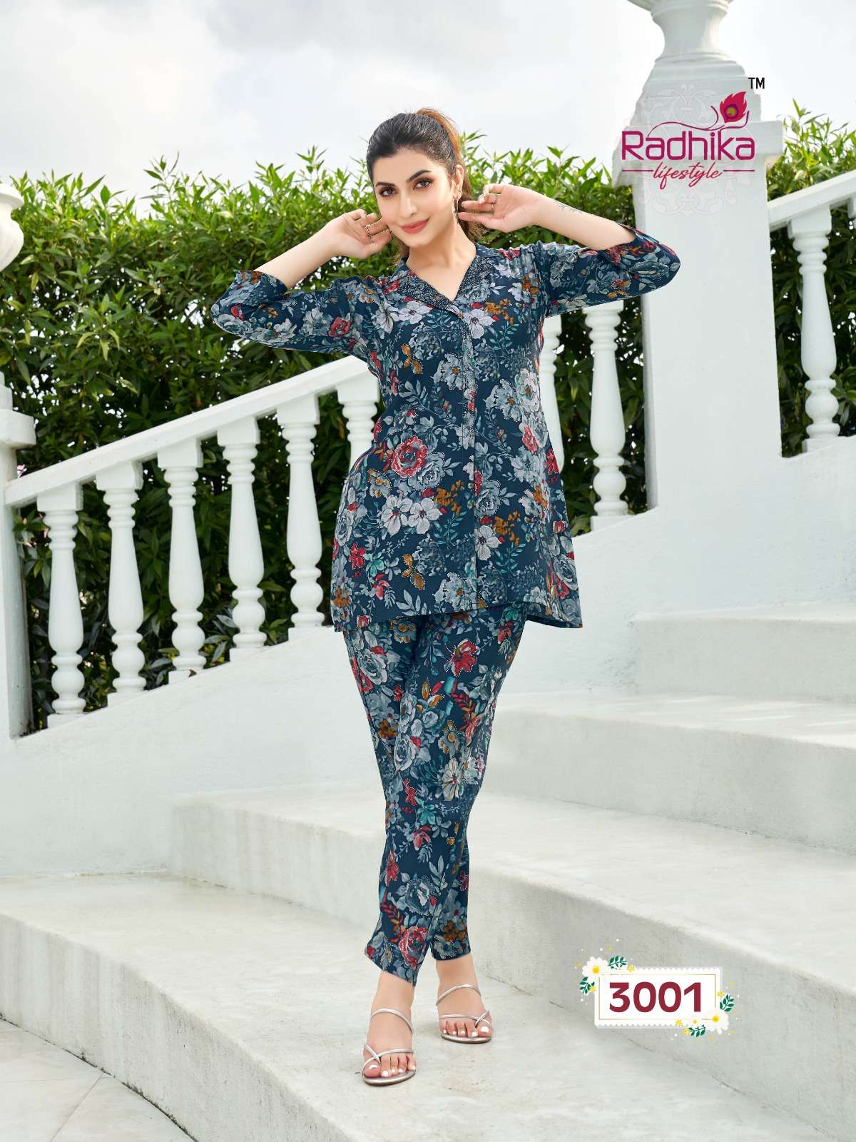 CORD VOL 3 MUSLIN PRINT WITH SWAROSKI WORK DESIGNER CO ORD SET BY RADHIKA LIFESTYLE BRAND 3001